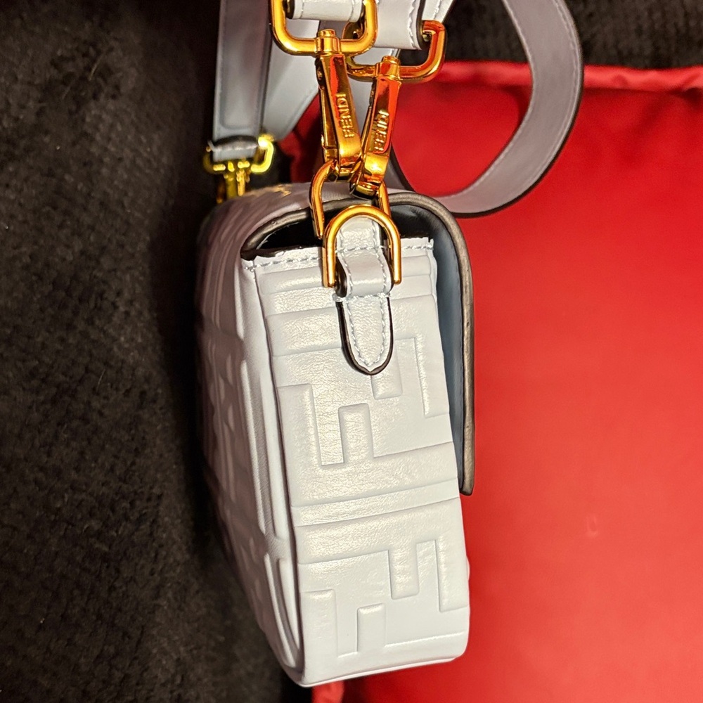 Blue “F” Embossed Shoulder Bag with Gold Accents - Picture 4 of 13